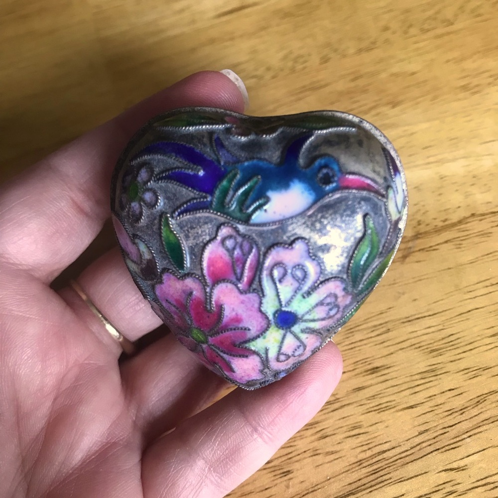 Metal and enamel Cloisonné-style trinket box